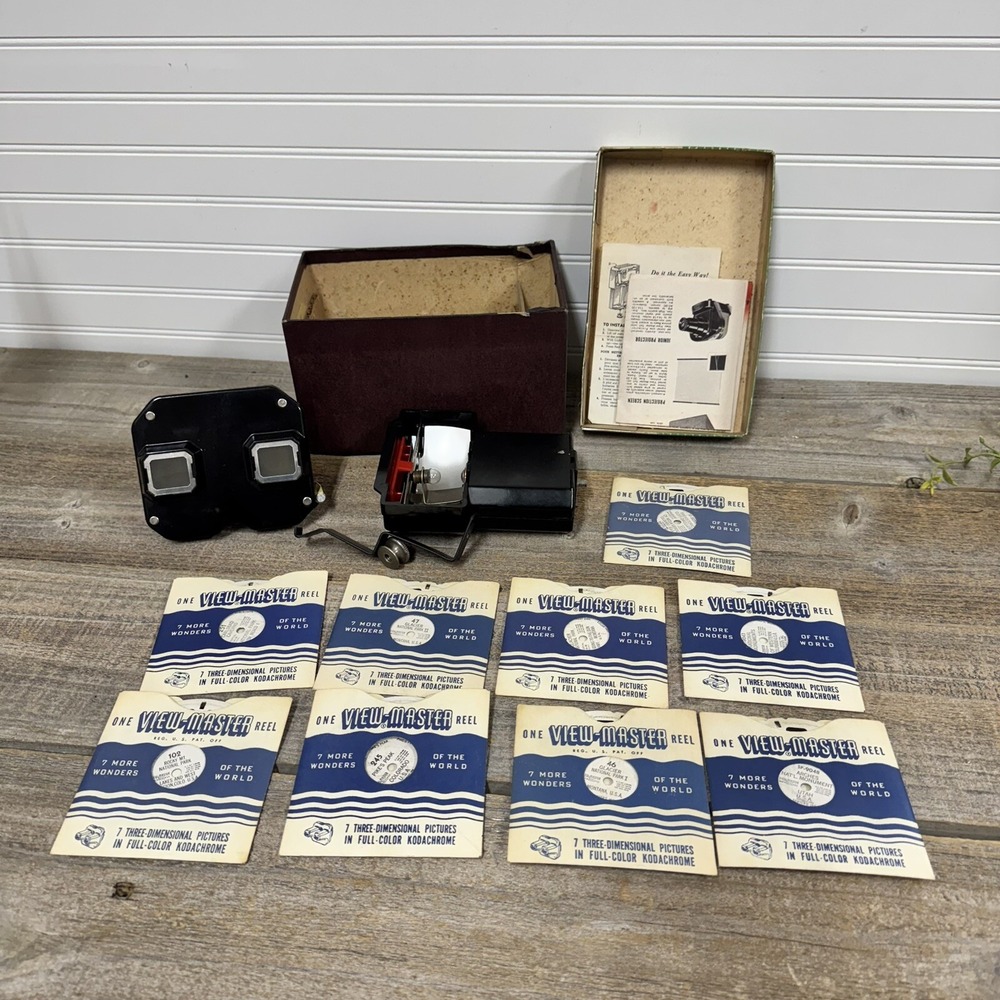 Vtg 1950s Sawyer's View Master Stereoscope Original Box & 9 Reels National Parks
